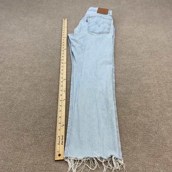 Levis 501 Straight Jeans Womens 27x28 Light Wash High Rise Raw Hem Fringe - Picture 10 of 13